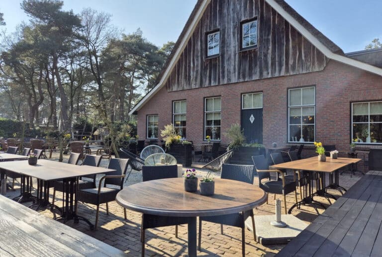 Terras van De Rheezerbelten in het voorjaar