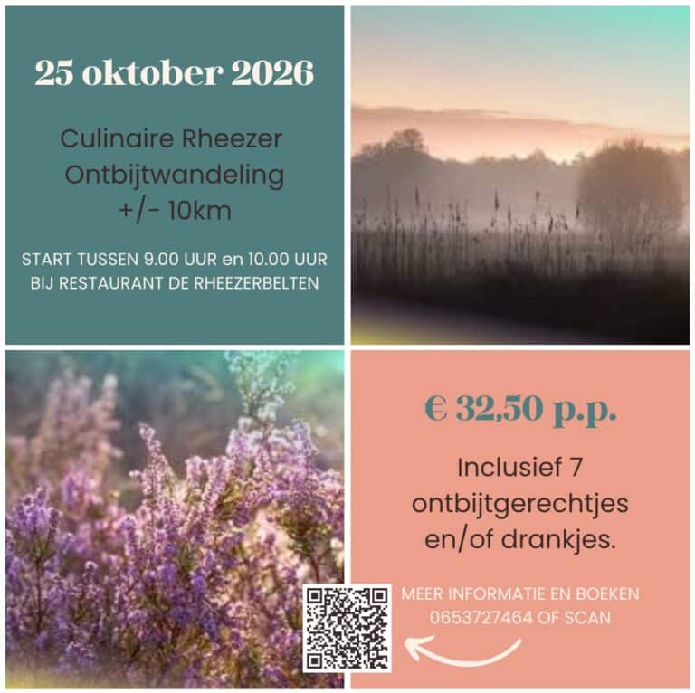 Aankondiging van de Culinaire Rheezer Ontbijtwandeling op 25 oktober 2026 bij De Rheezerbelten